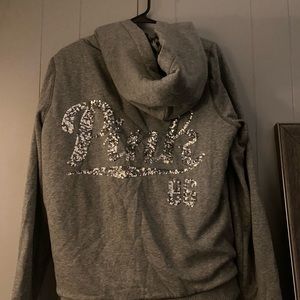 Pink/Victoria Secret Zip Up Hoodie with black and gray cheetah print fur